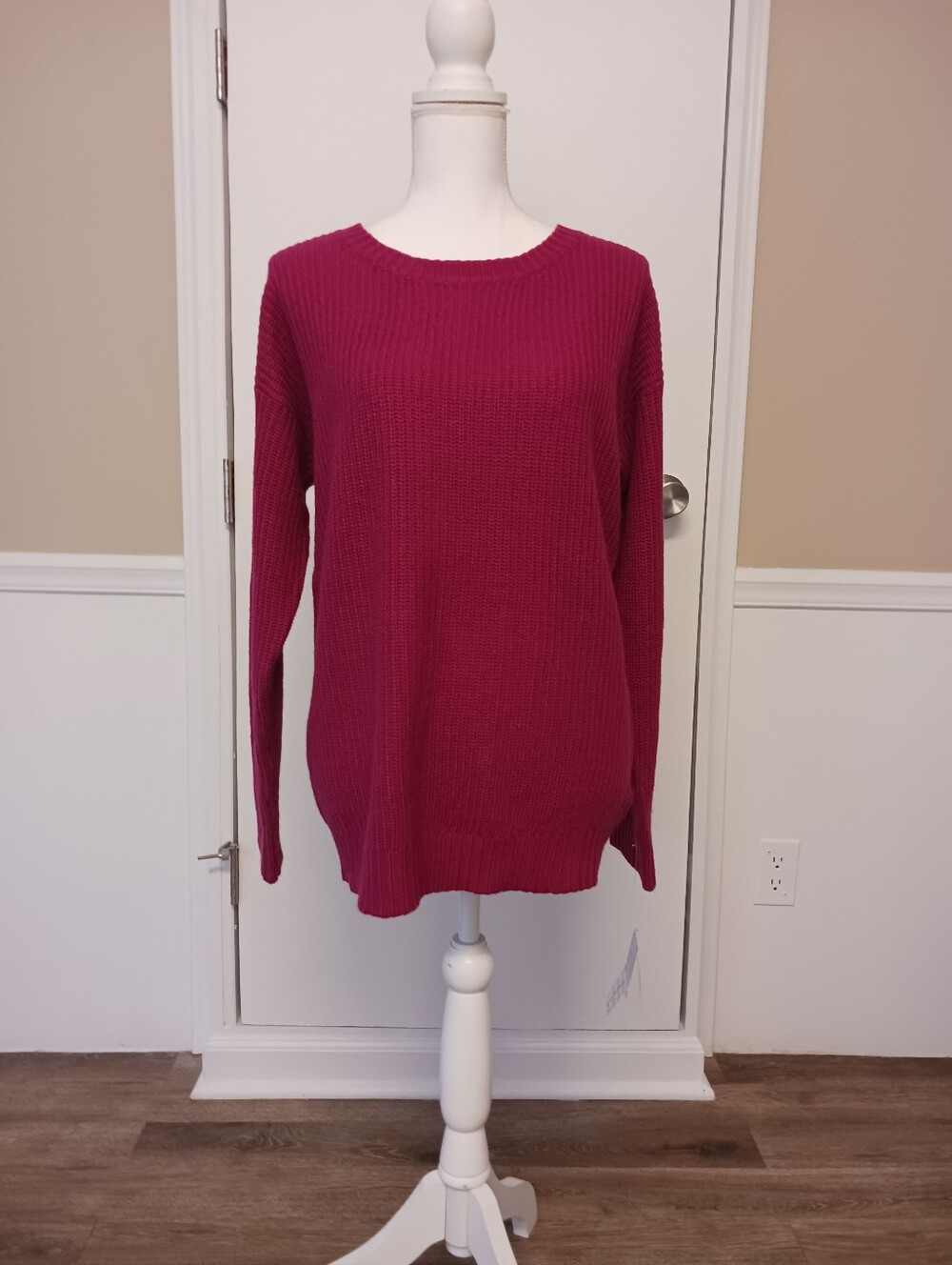 LuLaRoe Waffle Knit Crew Sweater - Fuchsia Large